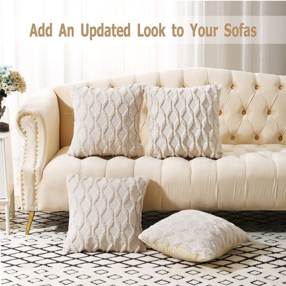 2 Beige Faux Wool Throw Pillow Covers - Picture 2 of 7